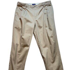 Lands' End Mens Traditional Fit Khaki Pants Size 35 Tan Casual Pleated Straight